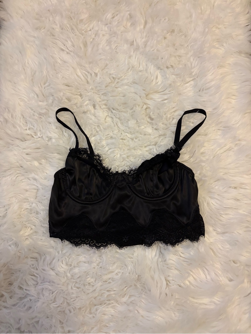 Black Satin Lace Bralette Crop Top